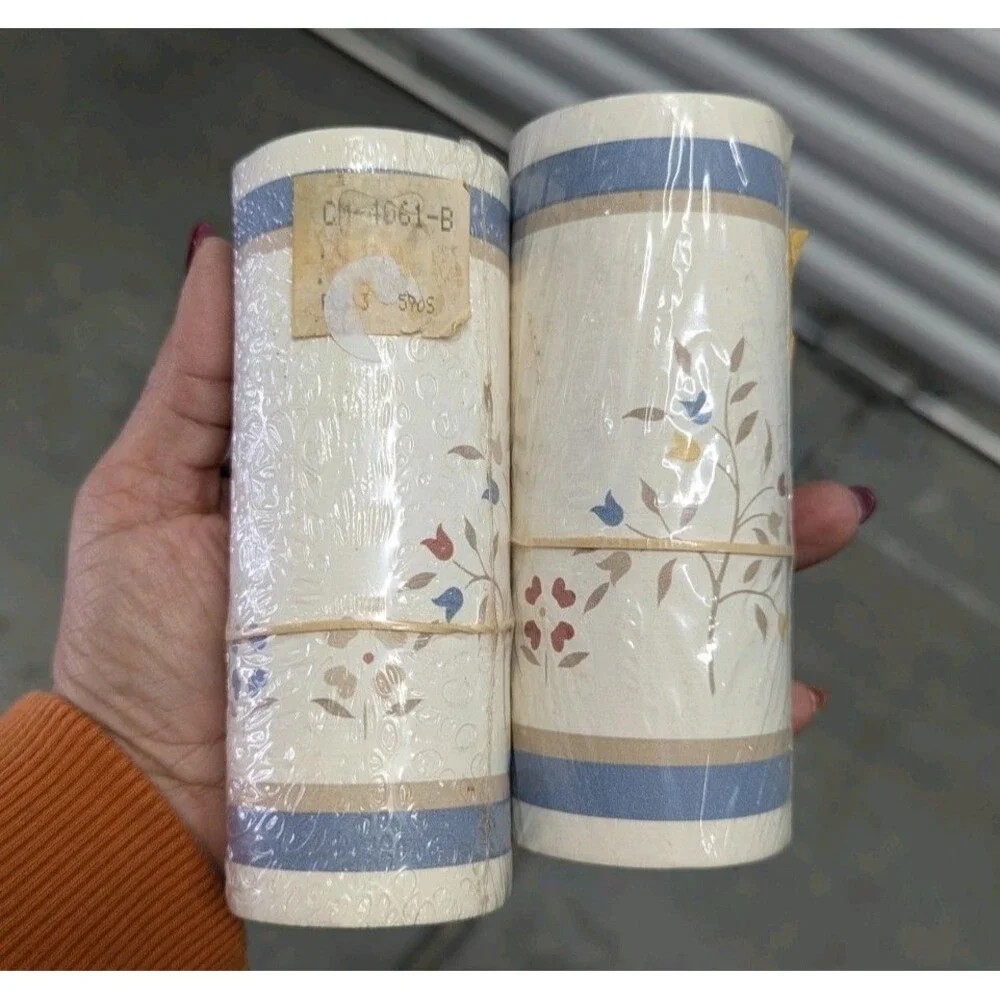 Vintage Wallpaper Border Vinyl Pink Blue Home Flowers 5‎ Yds 5” Cottage Core